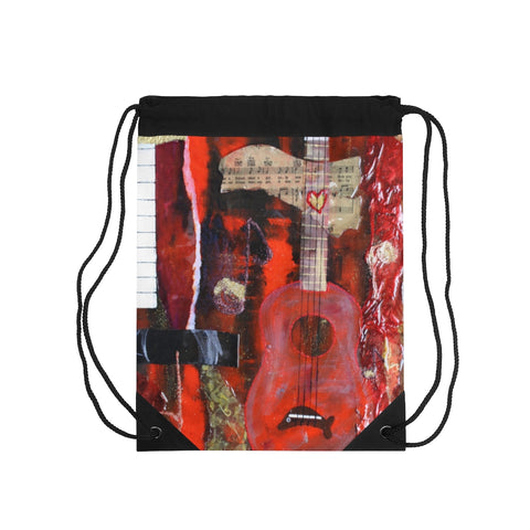 Drawstring Bag - Red Ukulele 2 - Artinzene